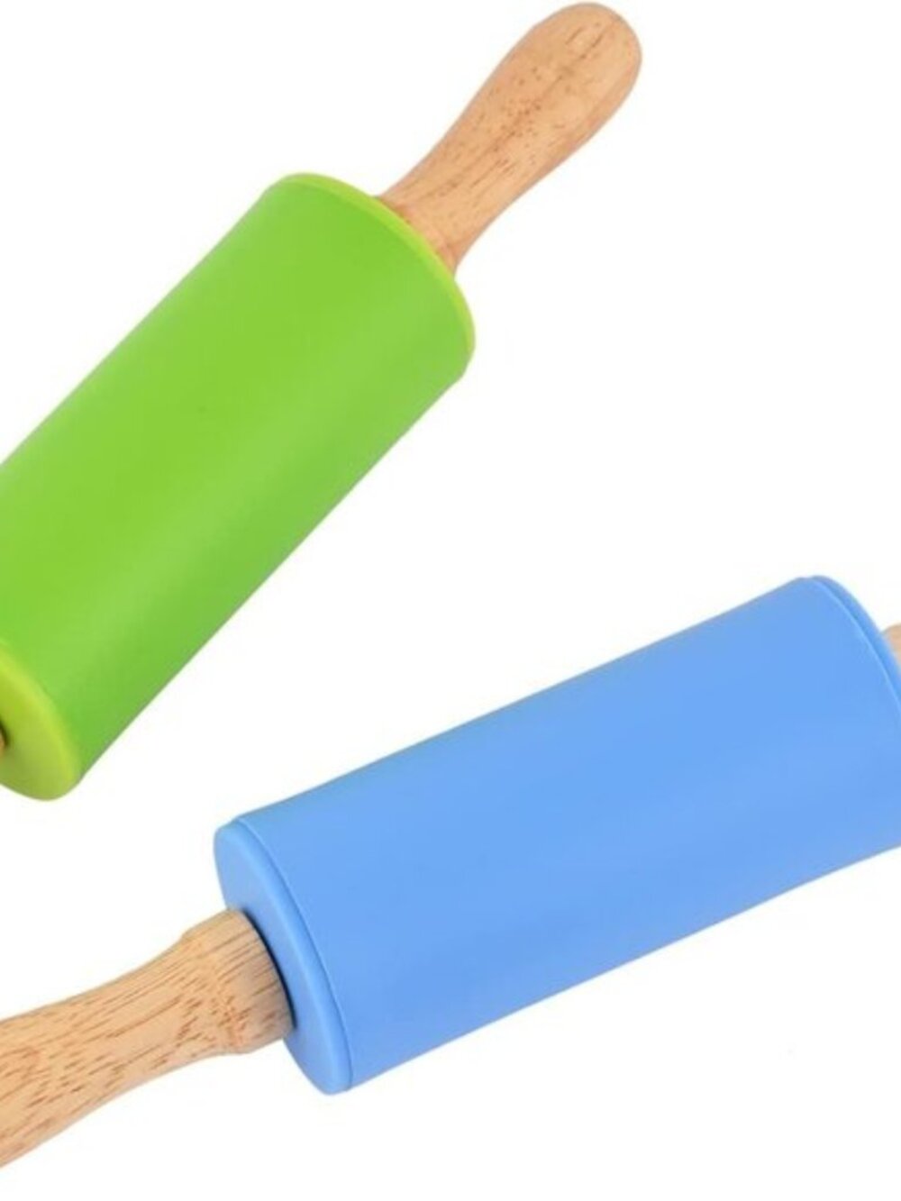 Mini Silicone Rolling Pin for Kids, Non-stick Surface Wood Handle, 9 Inch 2 Pack